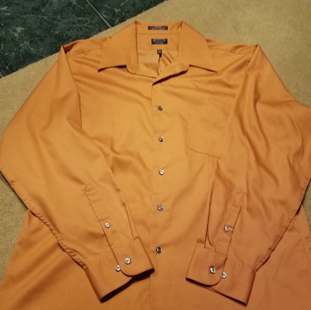 Arrow Fitted Dress Shirt Orange 17 1/2 34/35 - Picture 2 of 4